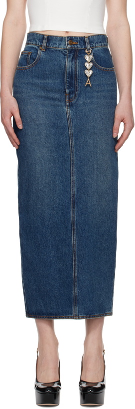 Photo: AREA Blue Zip Slit Denim Midi Skirt