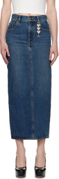 AREA Blue Zip Slit Denim Midi Skirt
