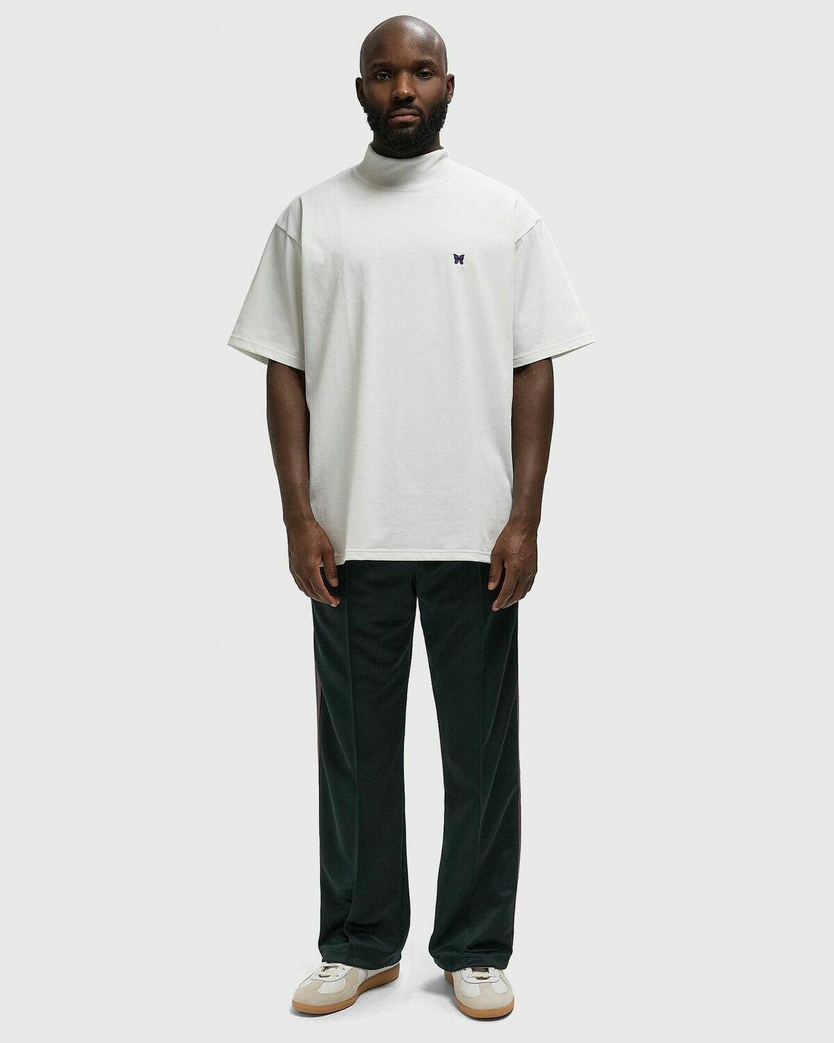 Needles S/S Mock Neck Tee - Poly Jersey White Mens Shortsleefe