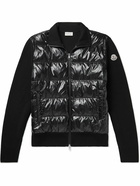 Moncler - Slim-Fit Ribbed Wool and Quilted Shell Down Hooded Zip-Up Cardigan - Black