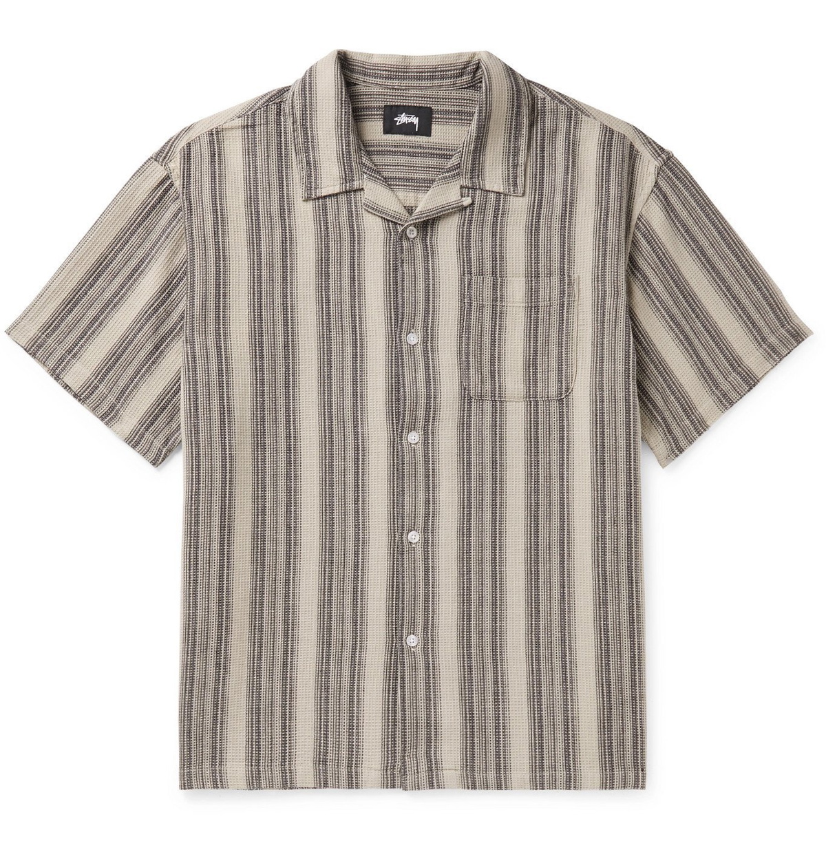 Stüssy - Camp-Collar Striped Waffle-Knit Cotton Shirt - Gray Stussy
