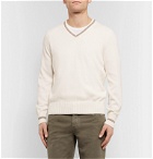 Brunello Cucinelli - Stripe-Trimmed Cotton Sweater - White