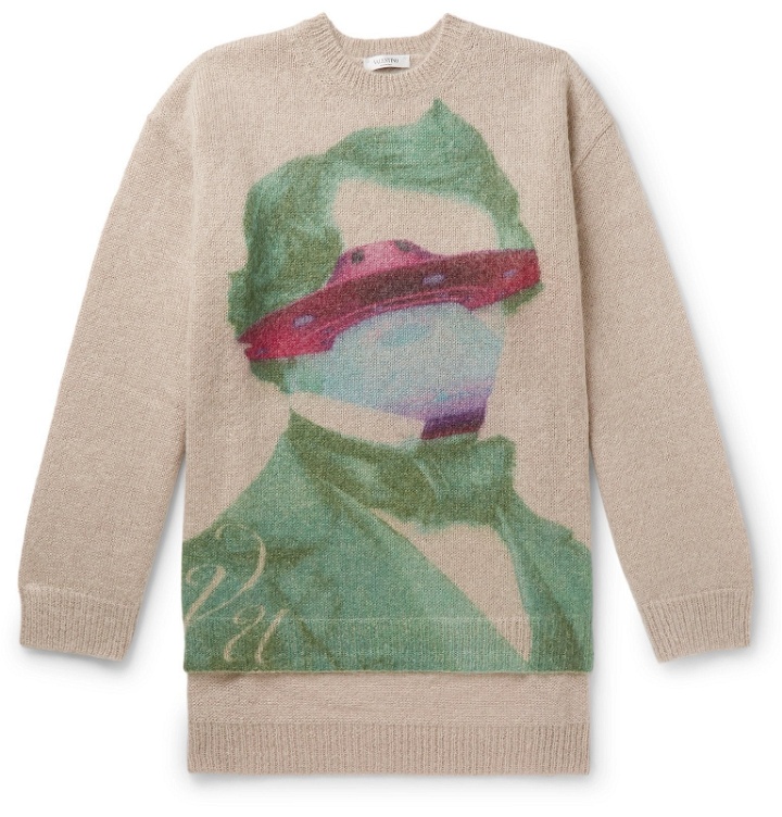 Photo: Valentino - Oversized Printed Mohair-Blend Sweater - Neutrals