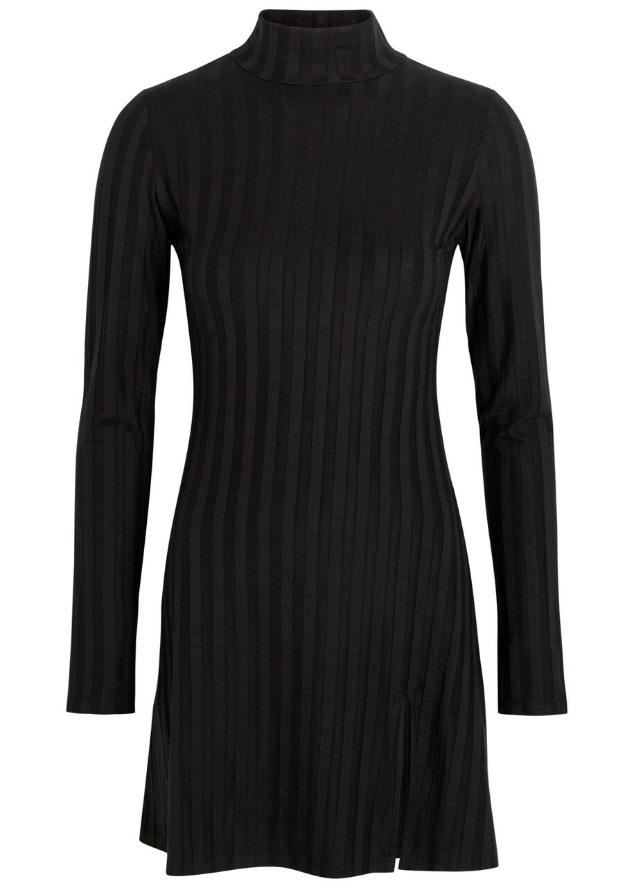 Reformation Libra Subtle-stripe Stretch-jersey Mini Dress Black