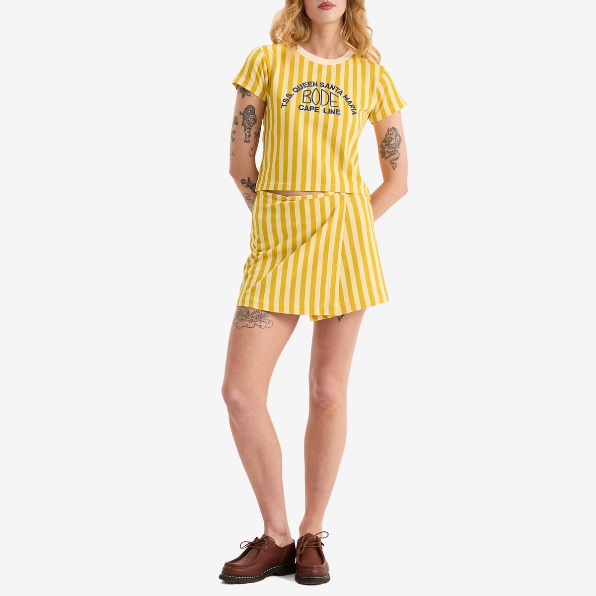 Bode Women's Medalist Skirt in Yellow Multi
