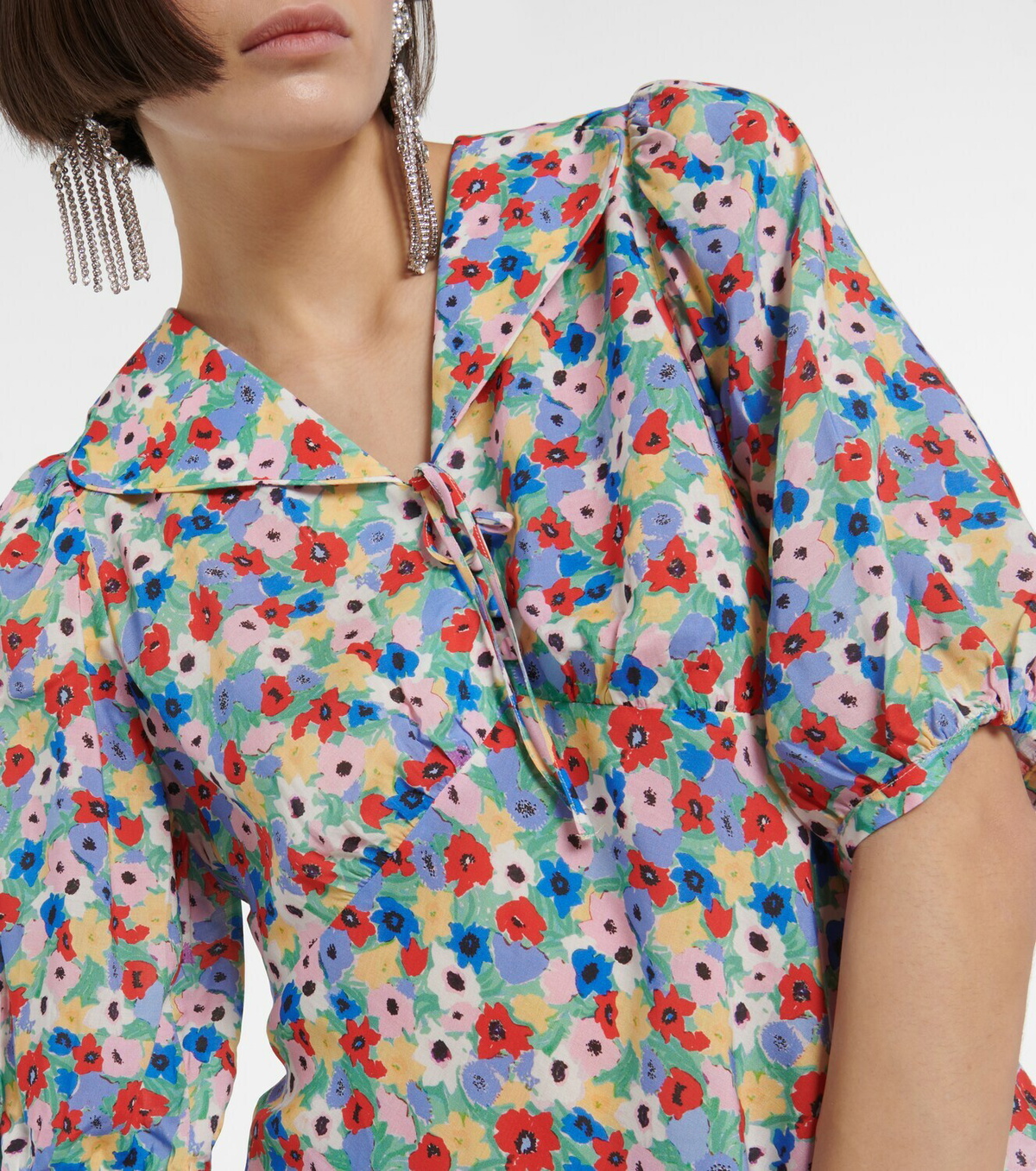 Rixo Warner floral tie-neck blouse