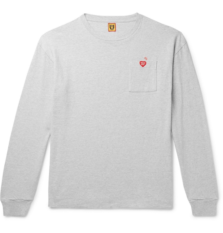 Photo: Human Made - Logo-Appliquéd Mélange Cotton-Jersey T-Shirt - Gray