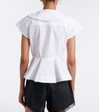 Ganni Bow-detail peplum cotton poplin blouse