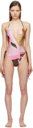 Charlotte Knowles SSENSE Exclusive Pink Harley Weir Edition Perse One-Piece Swimsuit