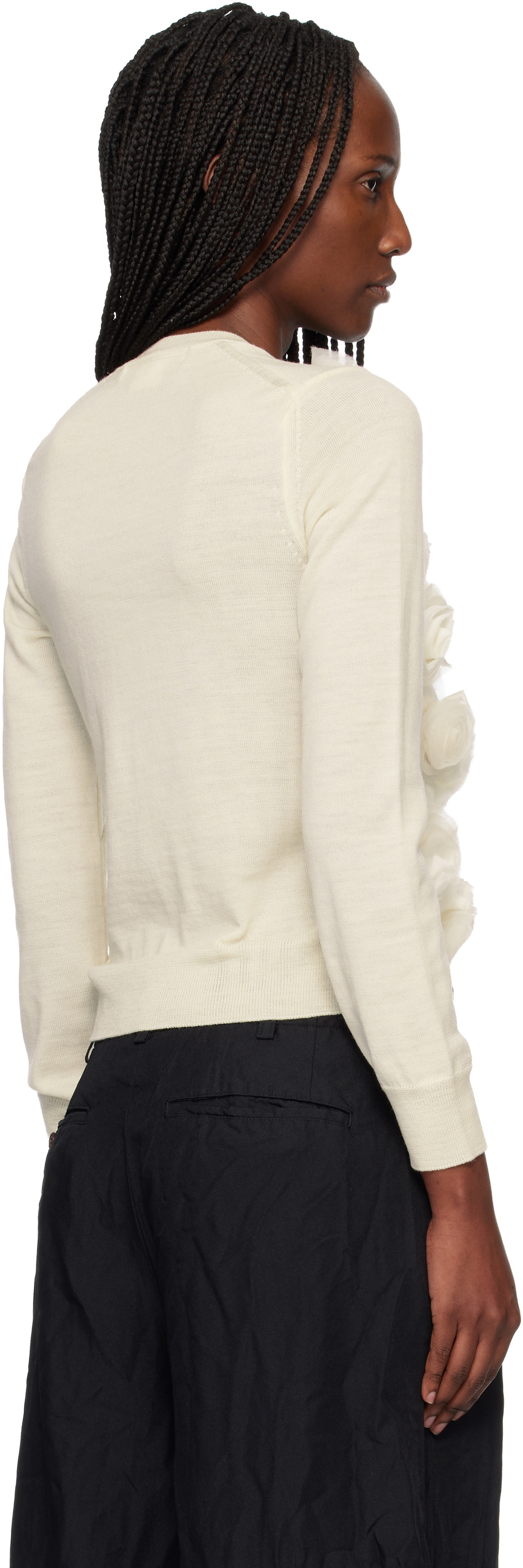 Comme des Garçons Comme des Garçons Off-White Lambswool Jersey X Flower Embroidery Cardigan