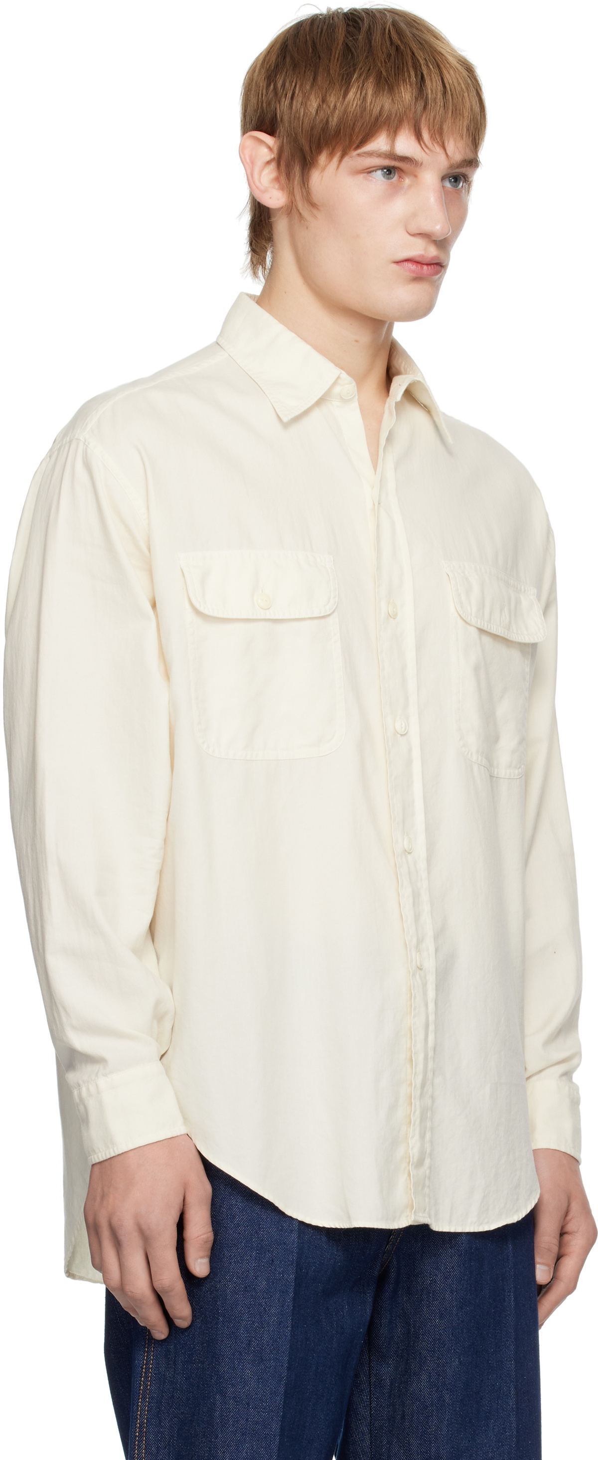 YLÈVE Off-White Cotton Viyella Work Shirt