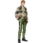 Dries Van Noten Green Leather Metallic Zip Trousers