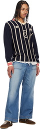 RICE NINE TEN Navy Knitting Long Sleeve Soccer Jersey Polo