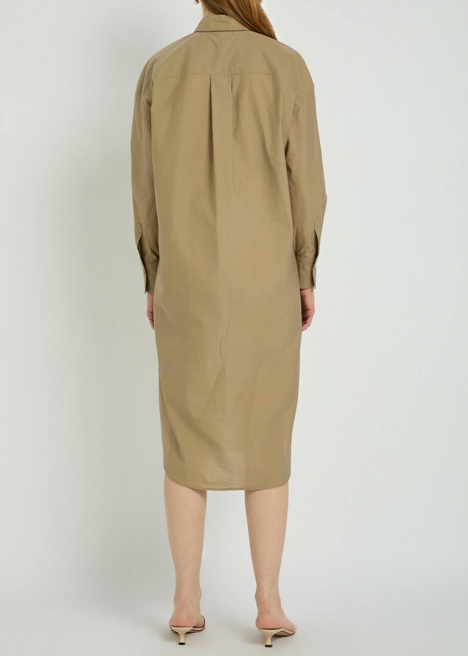 Brunello Cucinelli Crinkled Cotton-blend Midi Shirt Dress Beige