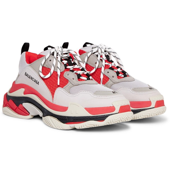 Photo: Balenciaga - Triple S Mesh and Leather Sneakers - White