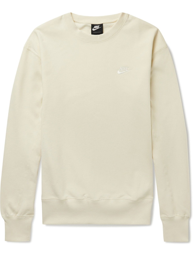 Photo: NIKE - Sportswear Logo-Embroidered Cotton-Jersey Sweatshirt - Neutrals