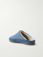 Mulo - Suede-Trimmed Shearling-Lined Wool Slippers - Blue