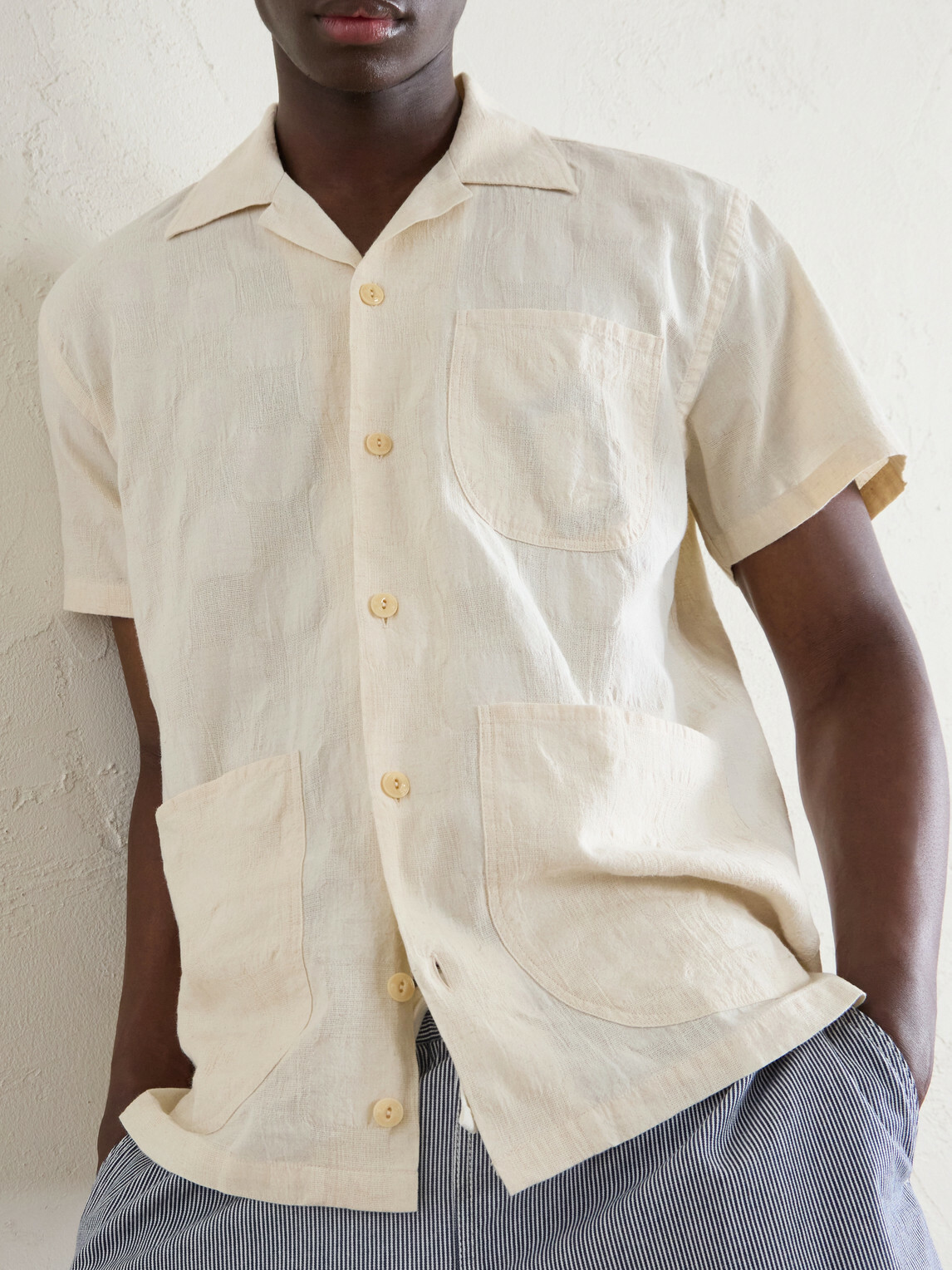 Drake's - Camp-Collar Linen Shirt - Neutrals