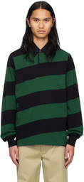 Burberry Black & Green Striped Long Sleeve Polo