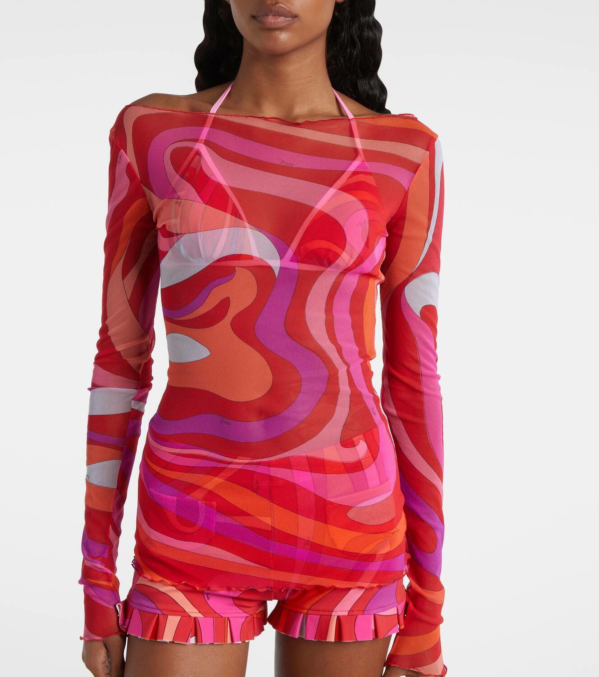 Pucci Marmo semi-sheer tulle top