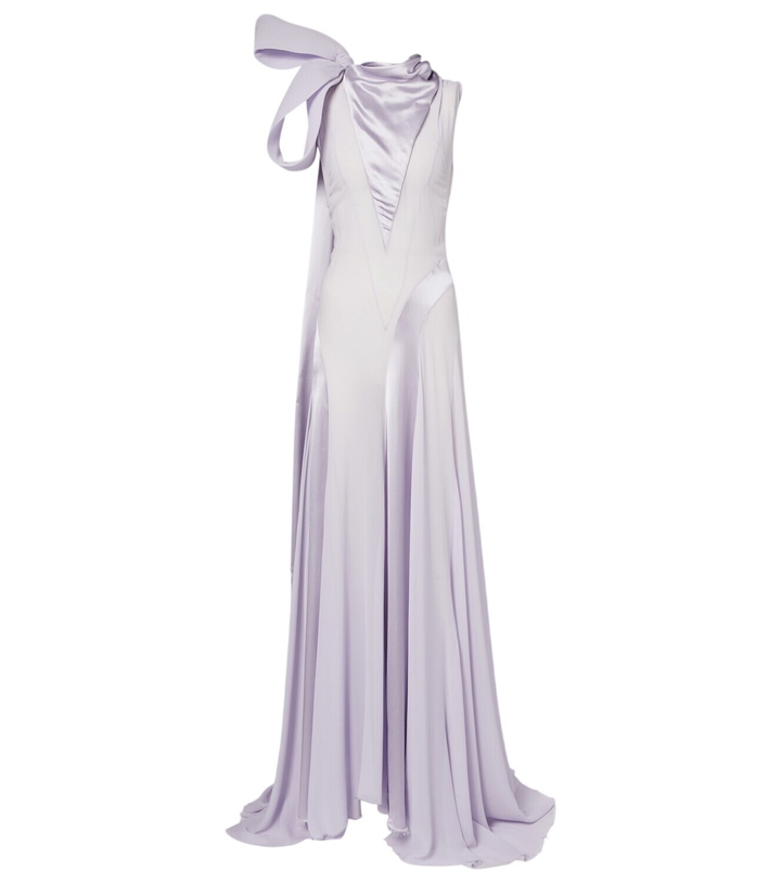 Photo: McQueen Bow-detail satin-paneled silk gown