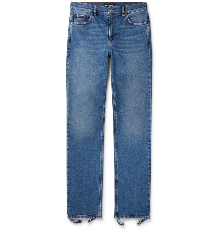 Photo: Balenciaga - Slim-Fit Distressed Stretch-Denim Jeans - Blue
