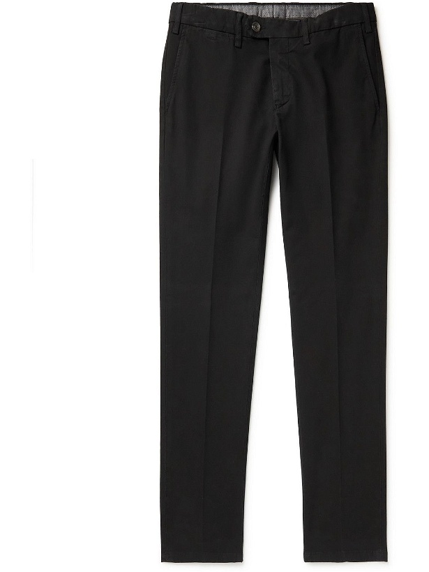 Photo: Canali - Slim-Fit Tapered Stretch-Cotton Jacquard Chinos - Black