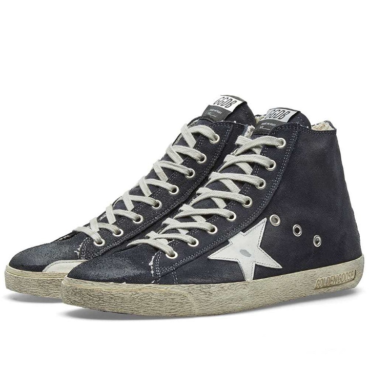 Photo: Golden Goose Deluxe Brand Frenchie Suede High Sneaker Blue