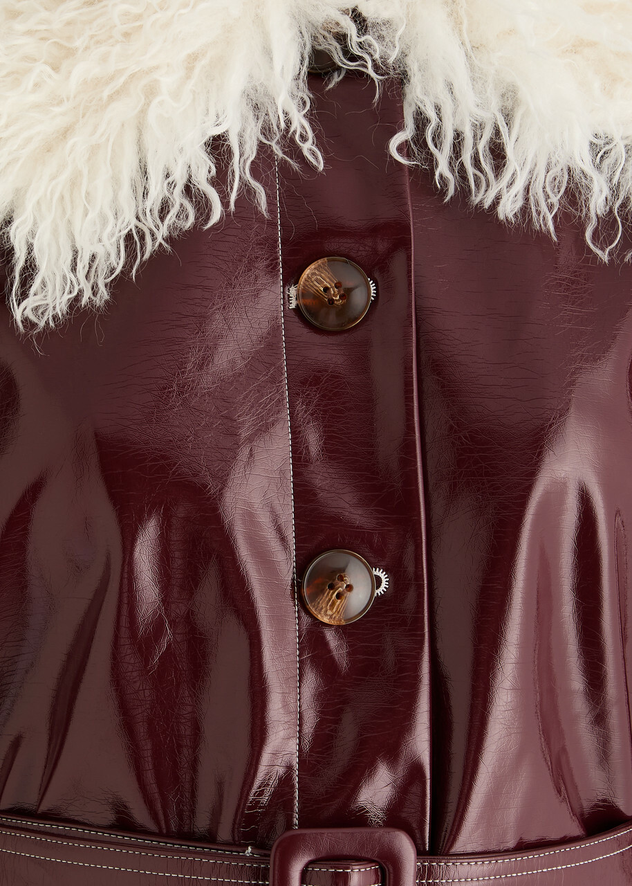 Kitri Simone Faux Shearling-trimmed Vinyl Coat Burgundy