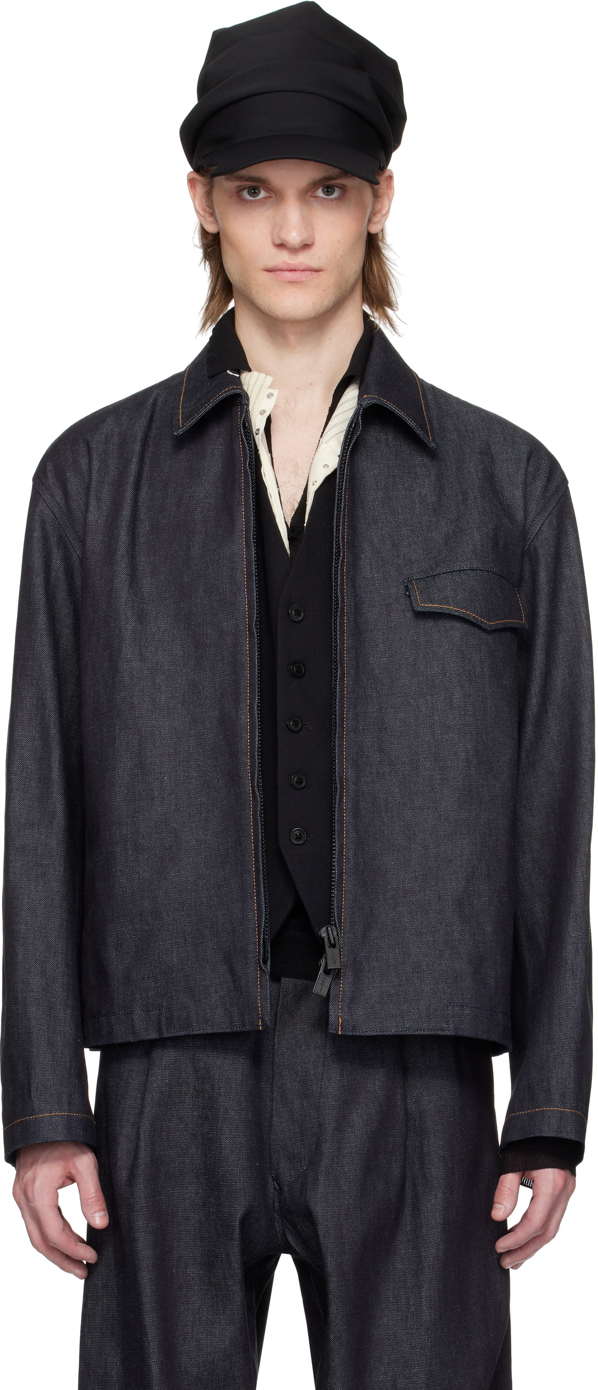 Y's For Men Navy Color Combi Stitch Denim Jacket Y's For Men