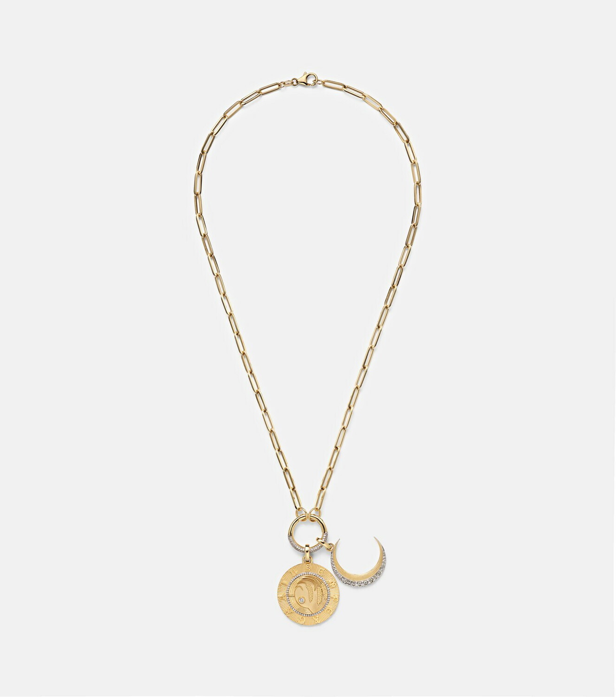 FoundRae Infinite Gratitude & Crescent 18kt gold pendant necklace with diamond