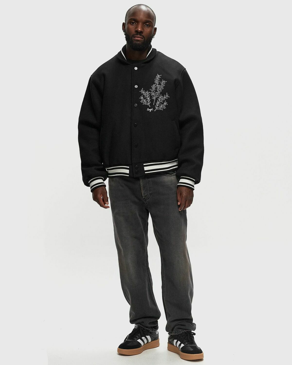 Rough. Cropped Varsity Pearl Jacket Black College Jackets