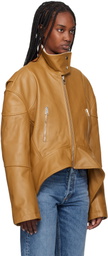 JW Anderson Tan Curved Hem High Neck Leather Jacket