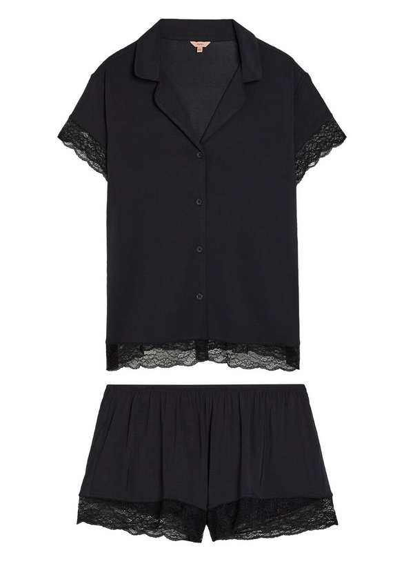 Photo: Eberjey Malou Lace-trim Jersey Pyjama set Black