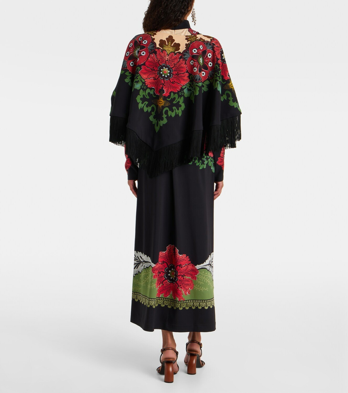 La DoubleJ Printed fringed poncho