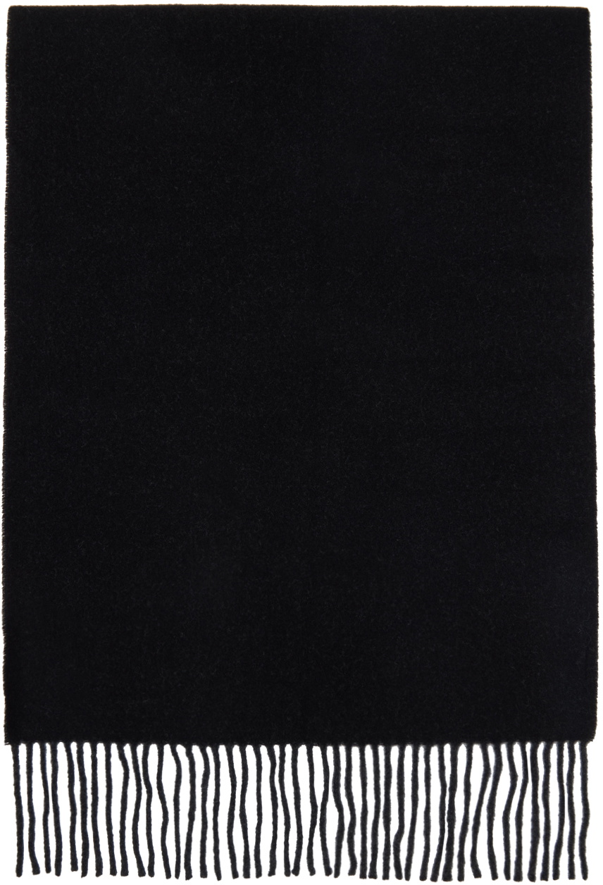 GANNI Black Fringed Wool Scarf
