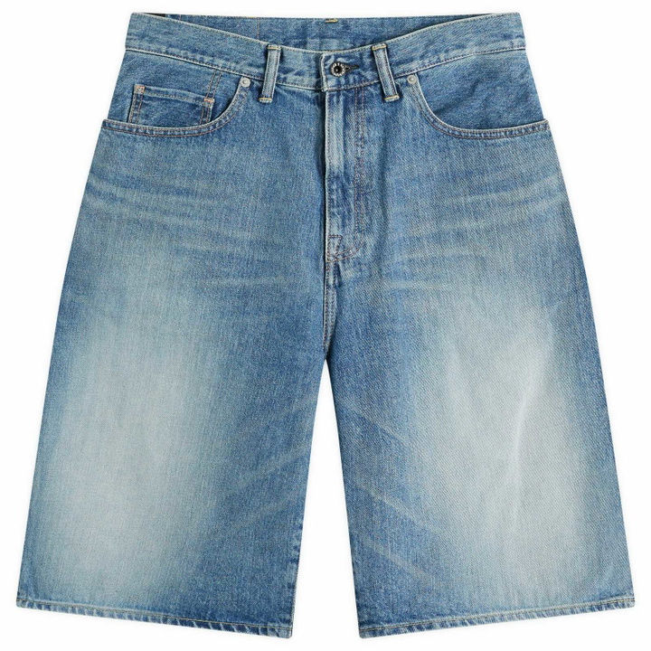 Photo: A Bathing Ape Men's College Denim Shorts in Light Indigo
