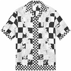 Versace Men's Checkerboard Medusa Print Silk Vacation Shirt in Black White Silver