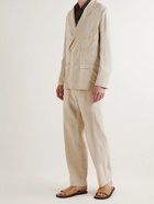 Lemaire - Shawl-Collar Belted Double Breasted Crinkled Silk-Blend Blazer - Neutrals