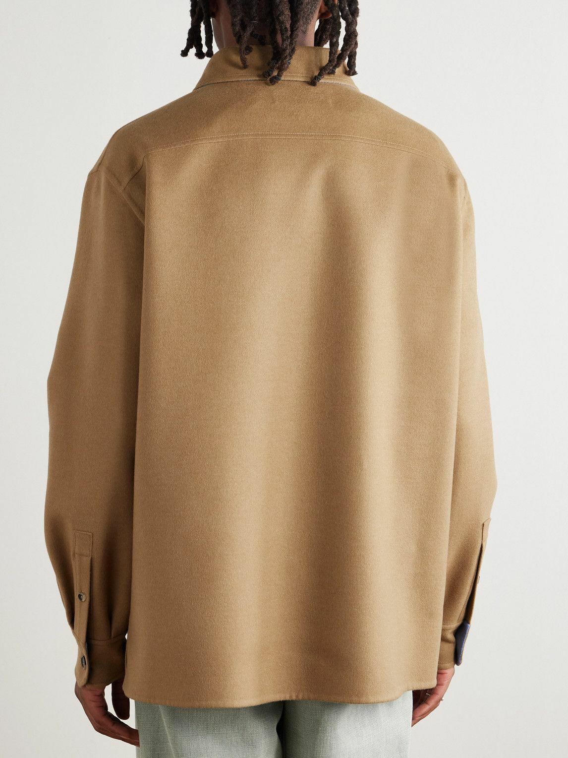LOEWE - Logo-Debossed Leather-Trimmed Brushed Wool and Cashmere