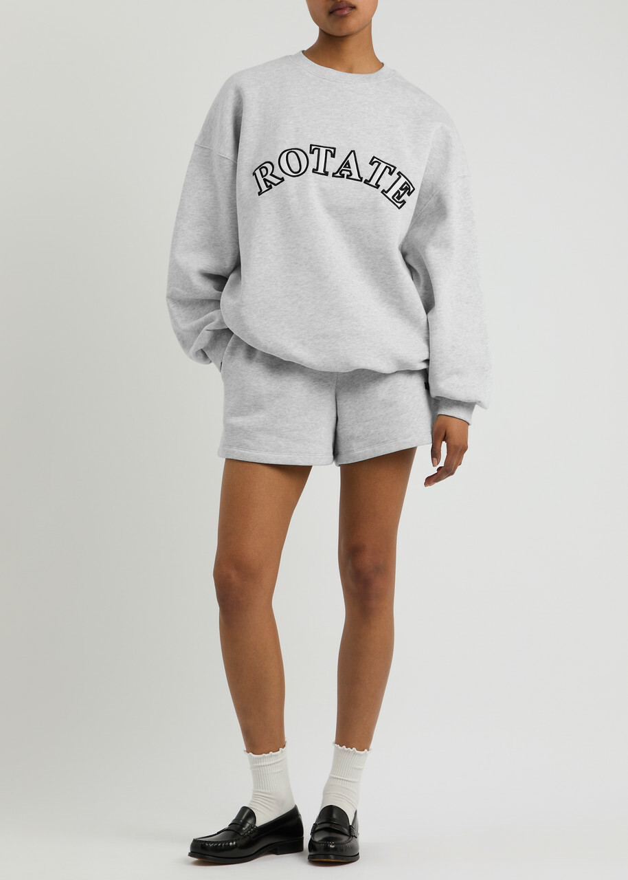 Rotate Sunday Logo-embroidered Cotton Shorts Light Grey