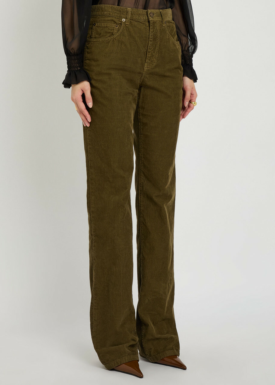 Saint Laurent Clyde Bootcut Corduroy Trousers Khaki