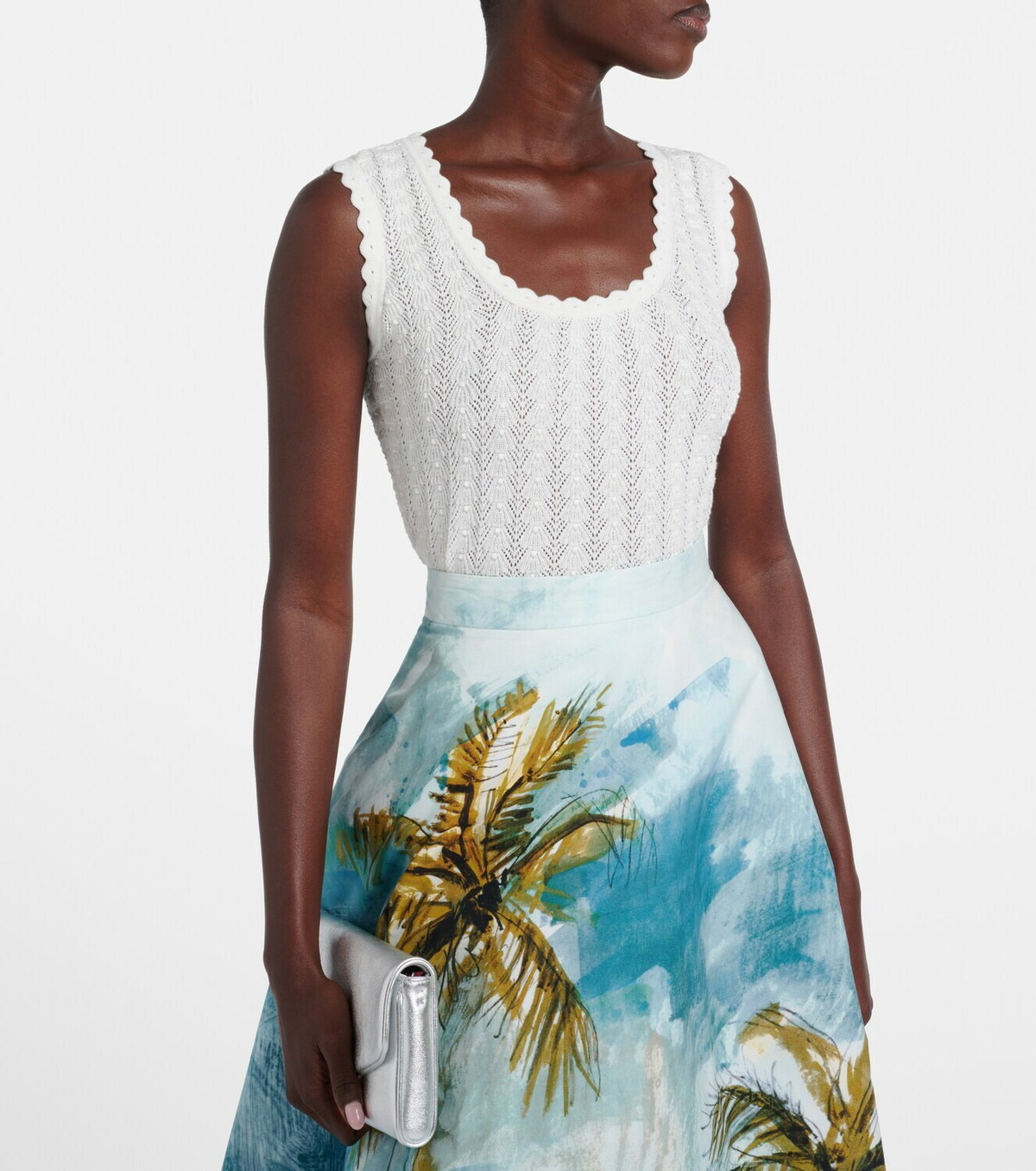 Oscar de la Renta Pointelle cotton and silk tank top