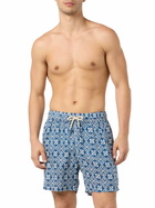 MC2 Saint Barth Man Mid-length Linen Swim-shorts Gustavia With Majolica Print