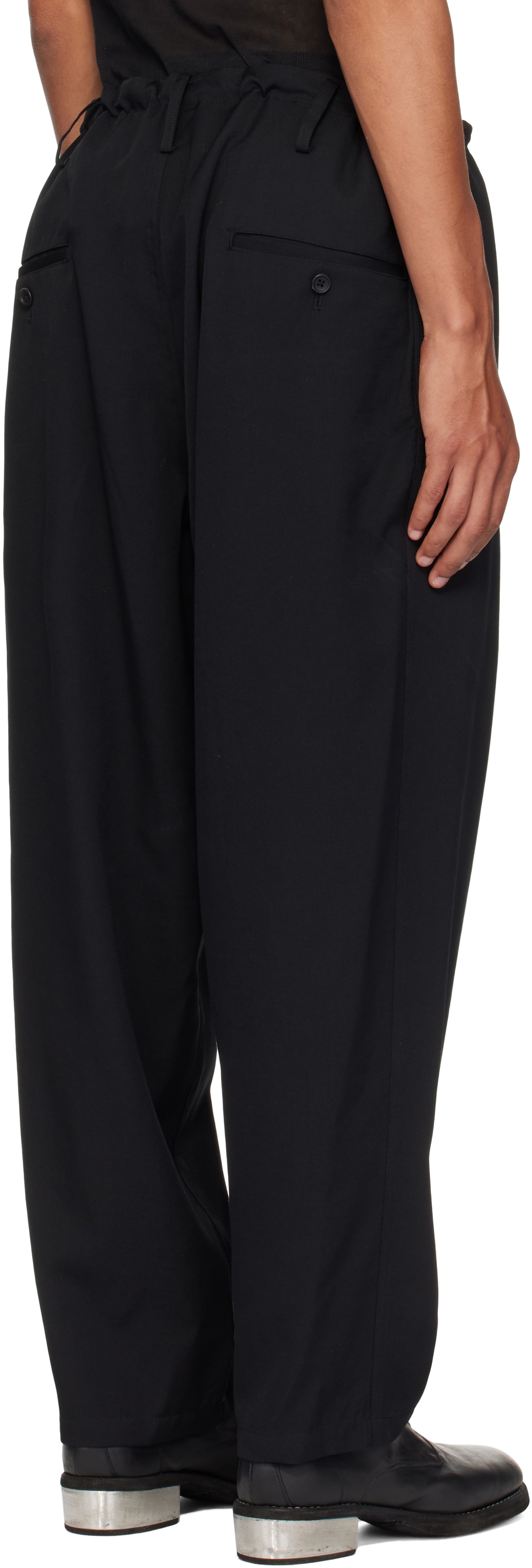 Y's For Men Black Wool Gabardine Wide String Trousers