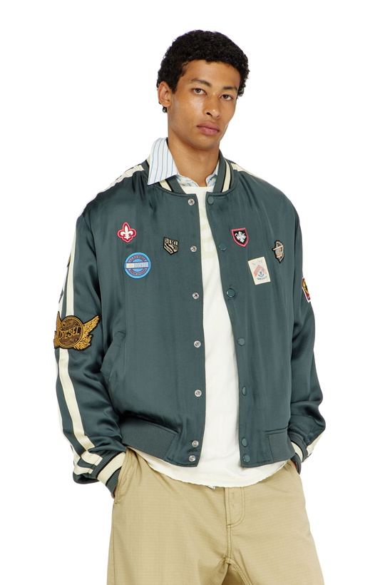 Photo: Diesel Satin bomber jacket with patches - Jackets Mens in Green