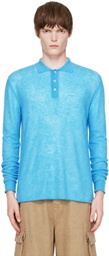 ERL Blue Overdyed Heather Knit Polo