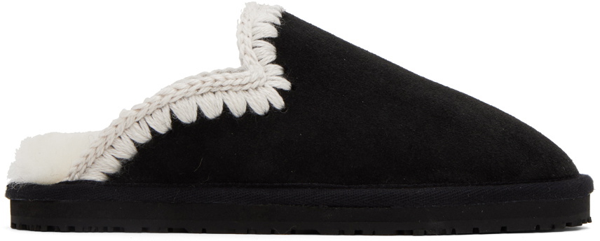 Mou Black Stitch Slippers
