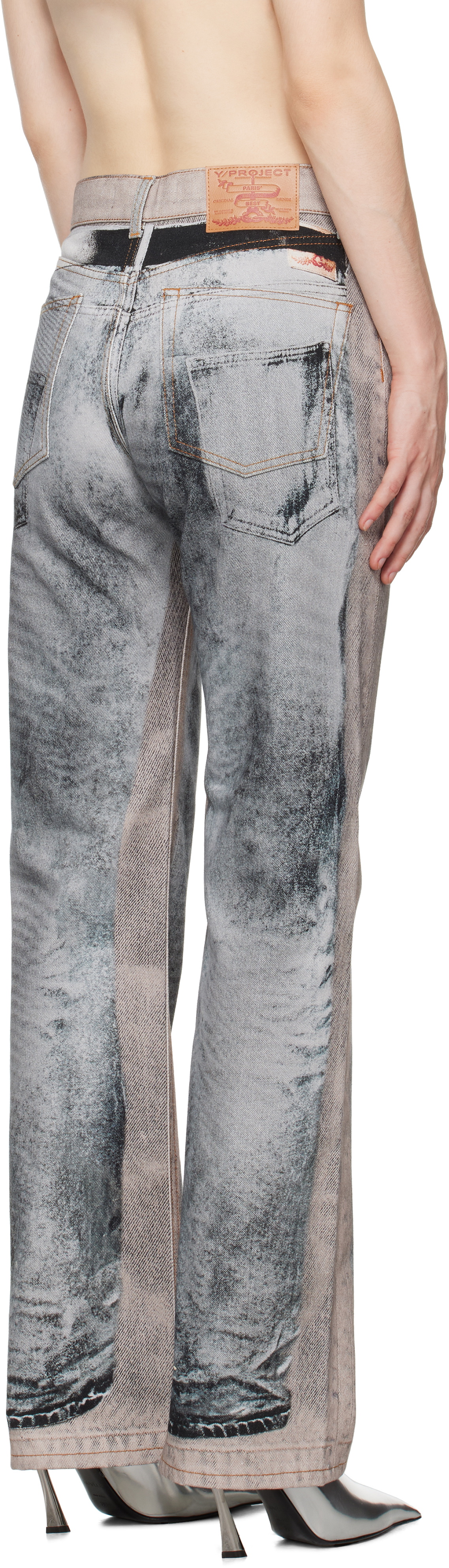 Y/Project Beige & Gray 'YP' Trompe L'oeil Jeans