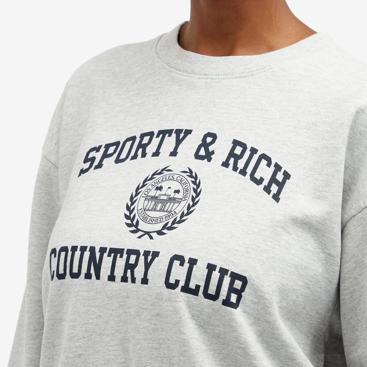 ★Sporty & Rich★ Varsity Crest Crew Neck Sweatshirt Navy CR Sporty & Rich Men's Varsity Crest Crew Sweat in Navy/White